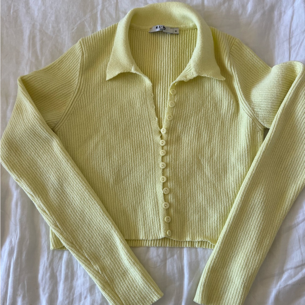 NA-KD yellow cropped collared cardigan